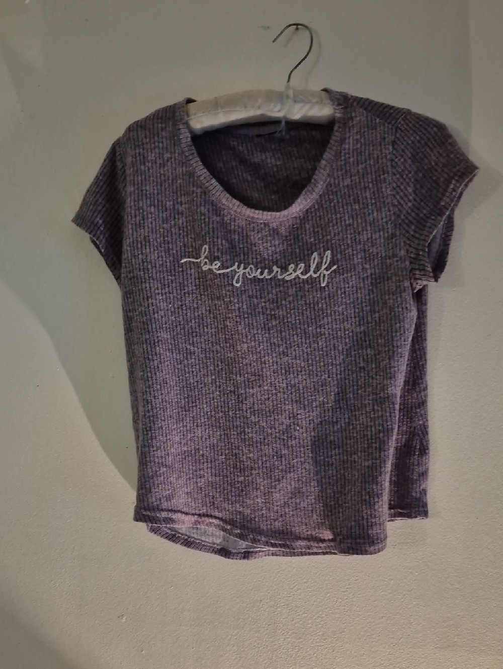 Be Yourself Ribbed Short Sleeve Top - Lavender Purple